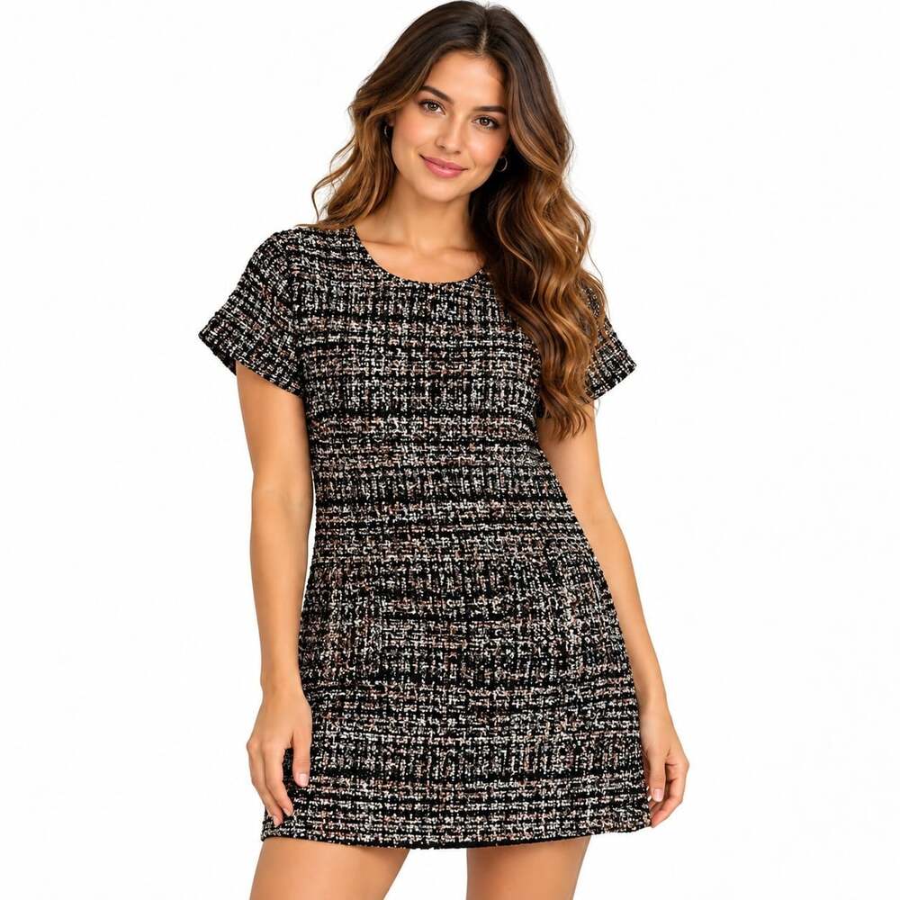 Forever 21 Tweed Short Sleeve Shift Multi Color Womens Dress Sz M Office K50